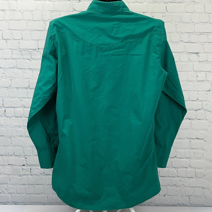 Vintage 90s White Horse Pearl Snap Button Front Shirt Western Green L Large