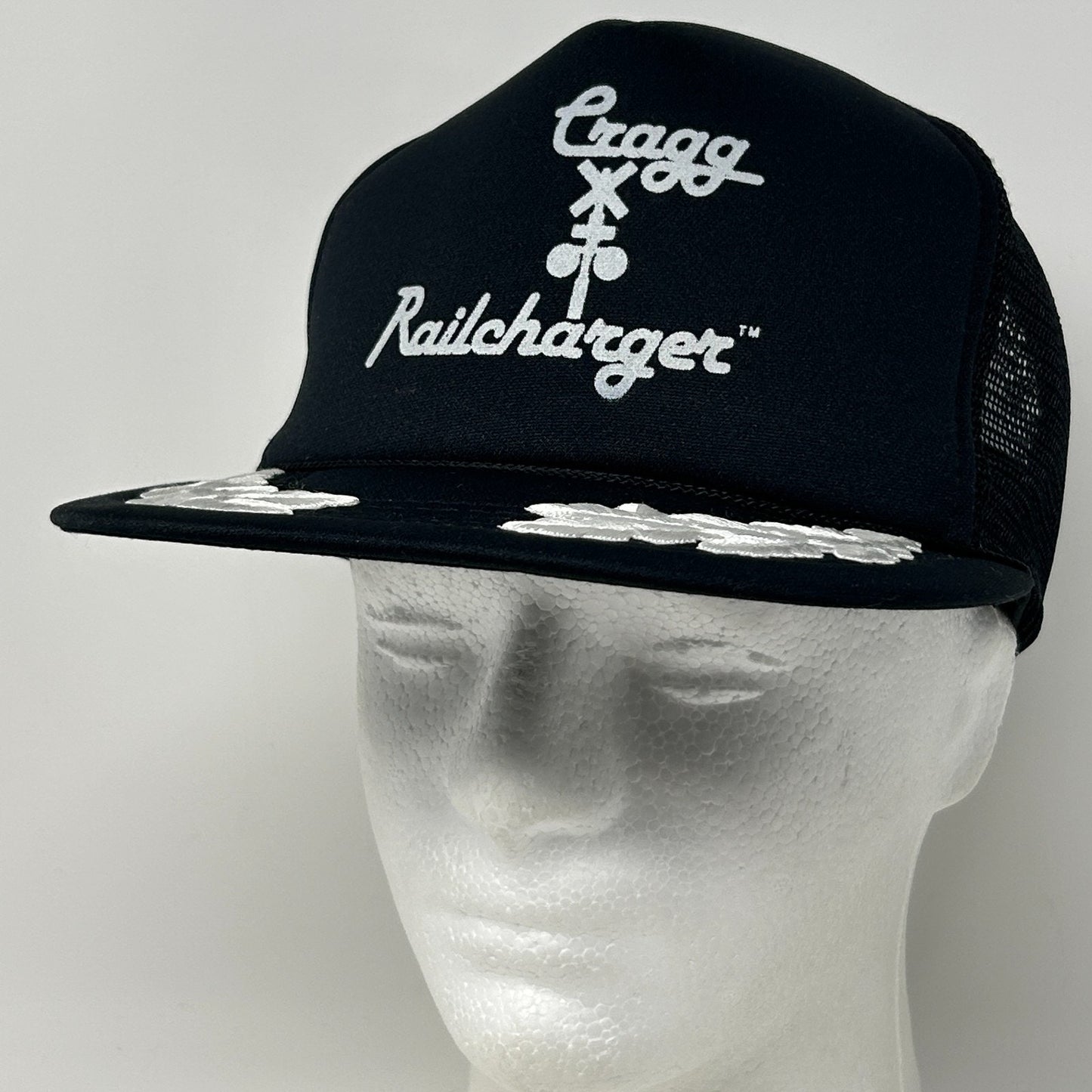 Vintage 90s Cragg Railcharger Trucker Hat Baseball Cap Train Mesh Snapback Black - Neon Vintage