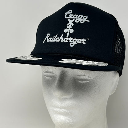 Vintage 90s Cragg Railcharger Trucker Hat Baseball Cap Train Mesh Snapback Black - Neon Vintage