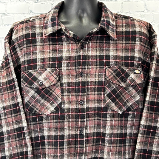 Dickies Heavyweight Flannel Button Front Shirt Grunge Western Red Plaid 2XL XXL - Neon Vintage