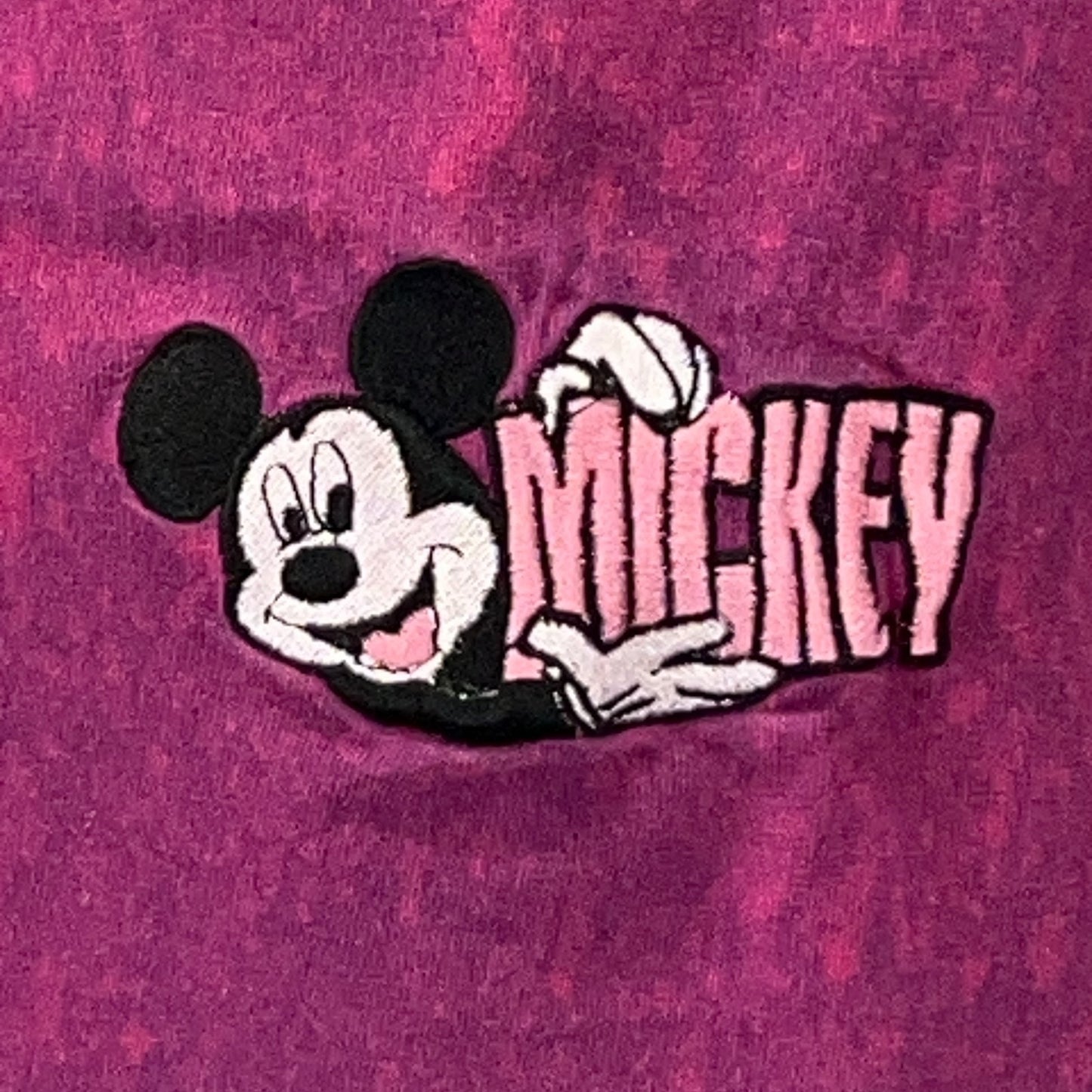 Vintage 90s Mickey Mouse Henley T Shirt Bleach Spotted Tie Dye Purple Womens 4X