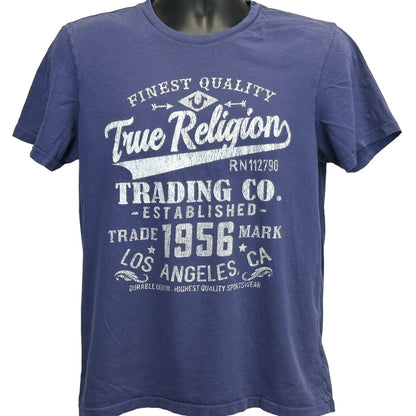 True Religion Trading Co T 恤 中号 洛杉矶 徽标图案 T 恤 男式 蓝色