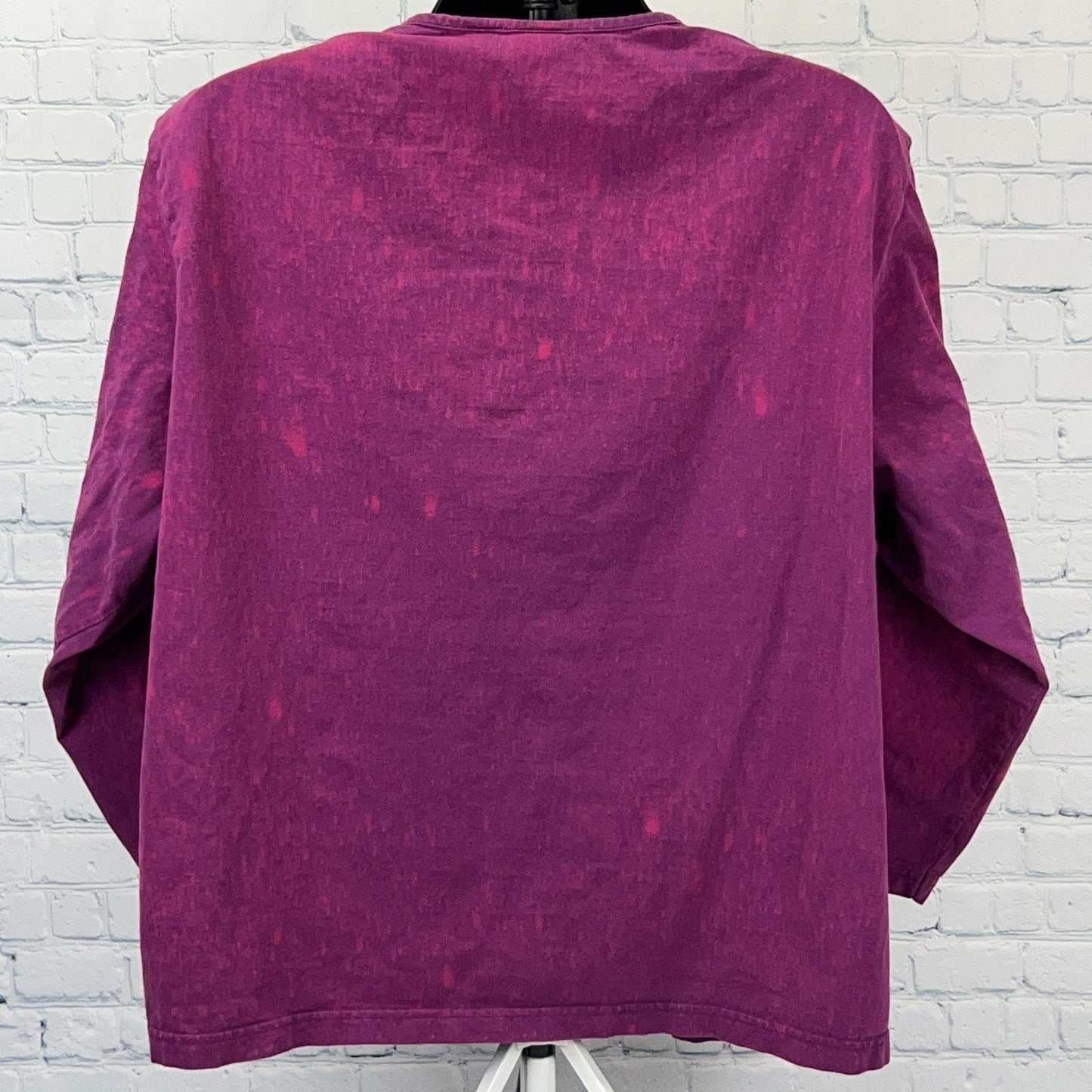 Vintage 90s Mickey Mouse Henley T Shirt Bleach Spotted Tie Dye Purple Womens 4X