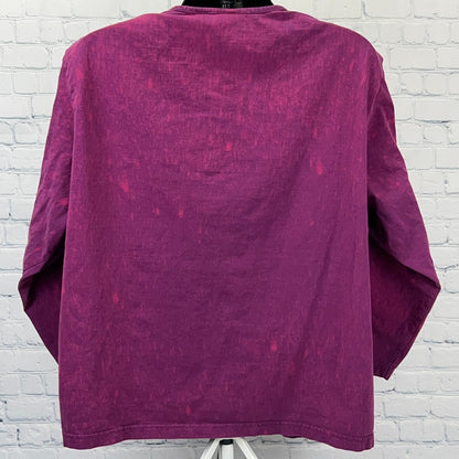 Vintage 90s Mickey Mouse Henley T Shirt Bleach Spotted Tie Dye Purple Womens 4X