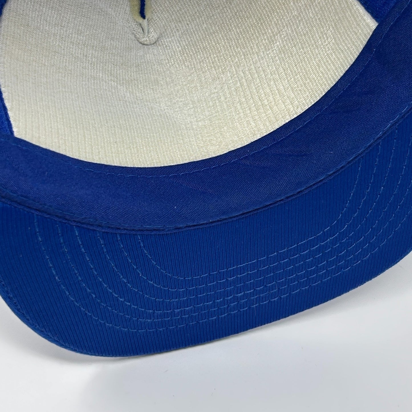 Vintage Jockey Brand Trucker Hat Cap Blue 80s Logo Mesh Snapback Foam Front