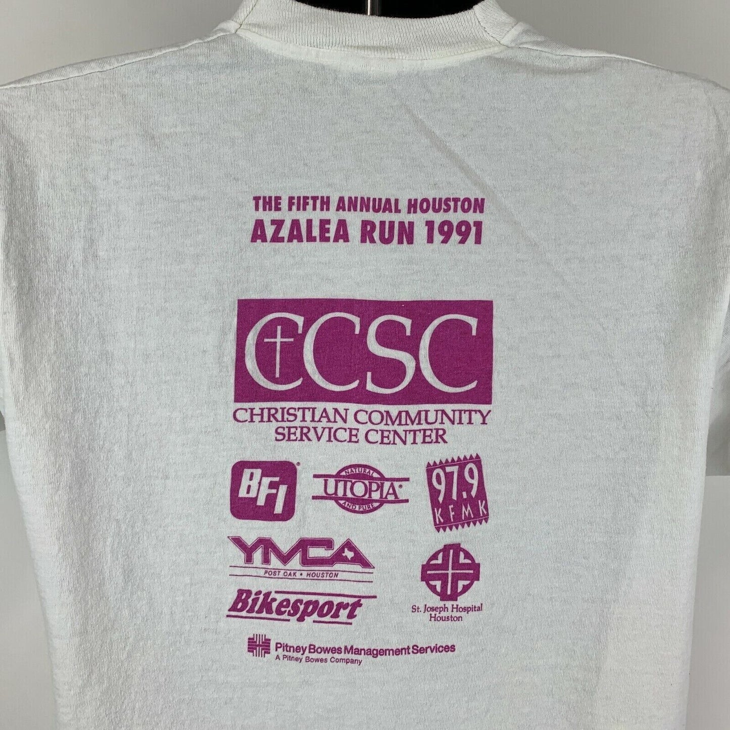 休斯顿 Azalea Run 1991 复古 90 年代 T 恤 中号 德克萨斯州 跑步 美国 男式 白色