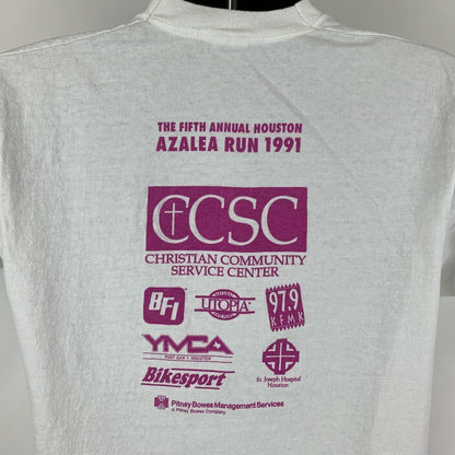 Houston Azalea Run 1991 Vintage 90s T Shirt Medium Texas Running USA Mens White