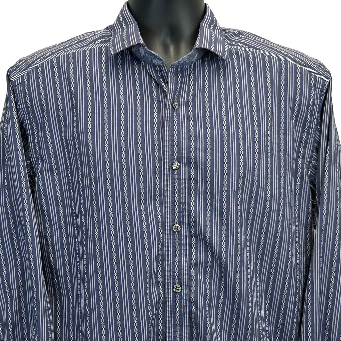 Robert Graham Button Front Shirt Large Striped Button Up Button Down Mens Blue