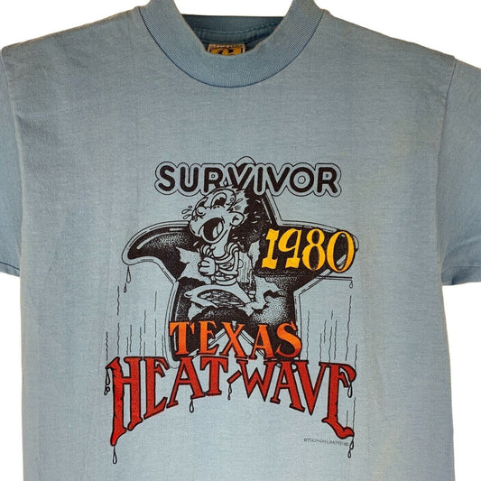 1980 Survivor Texas Heat Wave Vintage 80s Camiseta Single Stitch Camiseta Azul XS