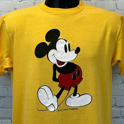 Vintage 70s Mickey Mouse T Shirt Walt Disney Disneyland Yellow Tee Mens M Medium - Neon Vintage