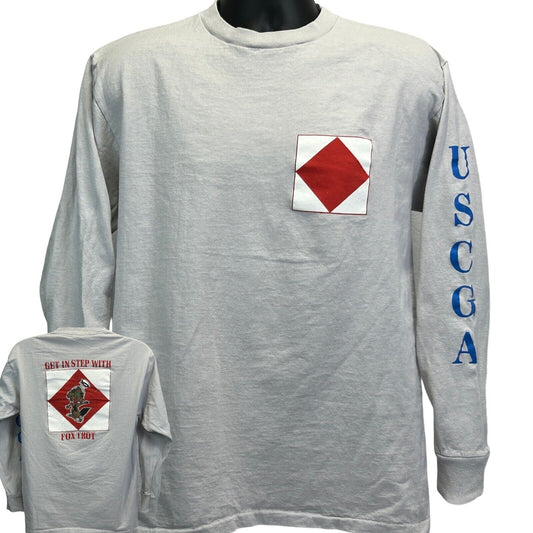 US Coast Guard Academy Foxtrot Vintage 80s T Shirt Large USCGA USA Tee Mens Gray
