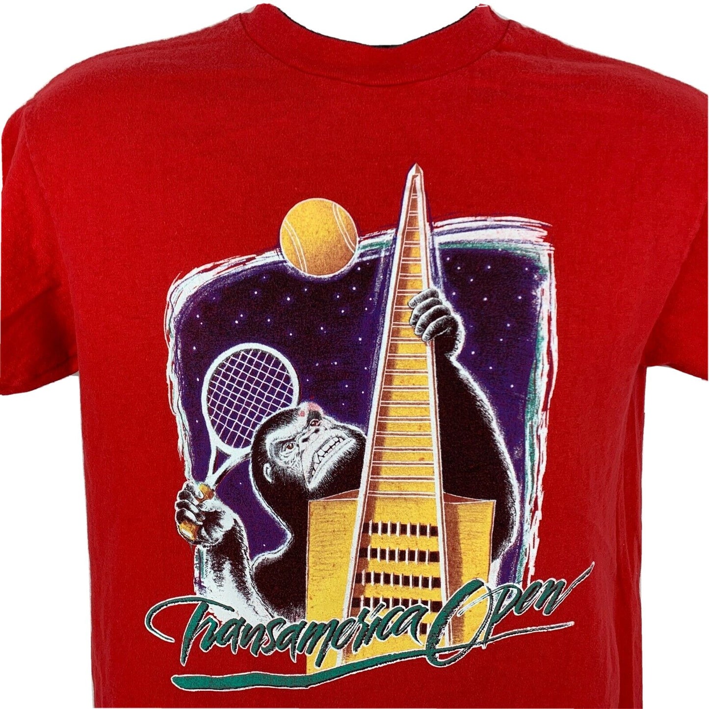 Camiseta vintage de los años 80 del Transamerica Tennis Open, talla mediana, San Francisco, EE. UU., para hombre, color rojo