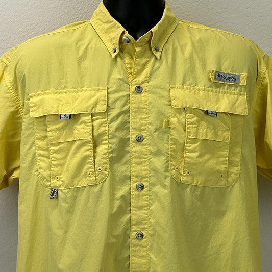 Columbia PFG Omni-Shade Bahama Button Front Shirt Fishing Vented Yellow M Medium