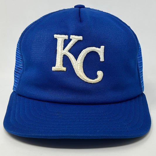 Vintage 80s Kansas City KC Royals Trucker Hat Baseball Cap Mesh Snapback Blue