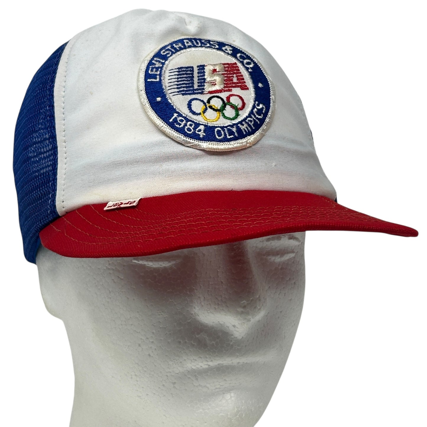 Vintage 80s Levi Strauss 1984 Olympics Trucker Hat Cap Blue Levis Mesh Snapback