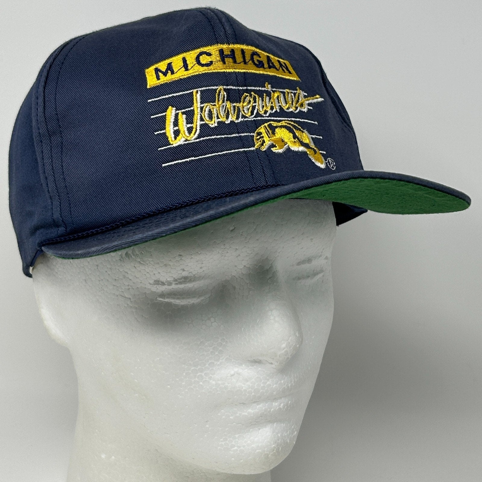 Vintage 90s Michigan Wolverines Cap Baseball Hat Front Row University NCAA Blue - Neon Vintage
