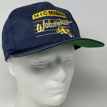 Vintage 90s Michigan Wolverines Cap Baseball Hat Front Row University NCAA Blue - Neon Vintage