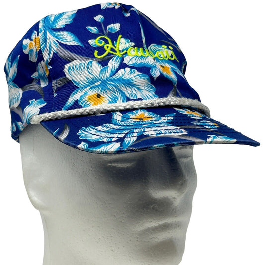 Hawaii Floral Snapback Hat Vintage 90s Blue Hawaiian Rope Corded Baseball Cap