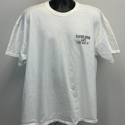 Camiseta Dry Heat Saloon Lake Mead para hombre, talla 2XL, camiseta Harbor House Cafe Nevada, color blanco