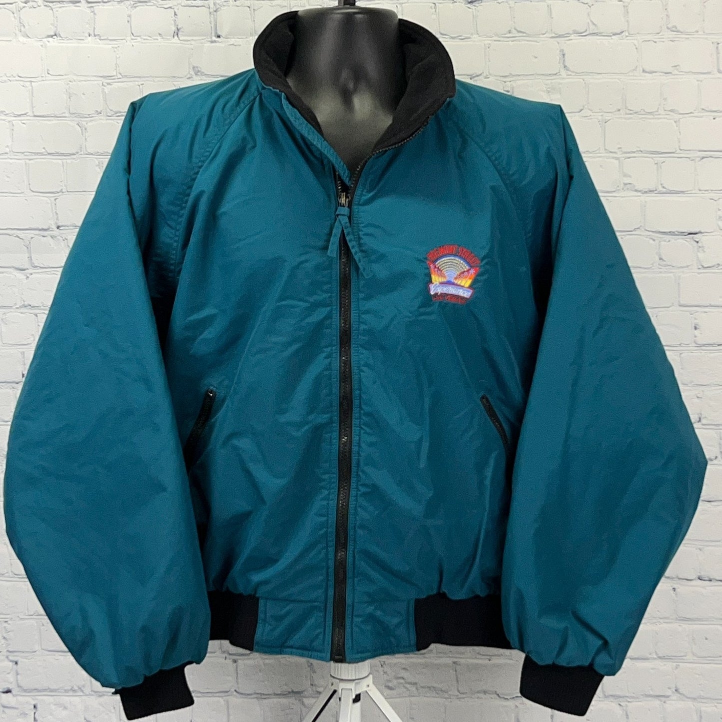 Vintage 90s Fremont Street Experience Bomber Jacket Las Vegas Green Mens L Large