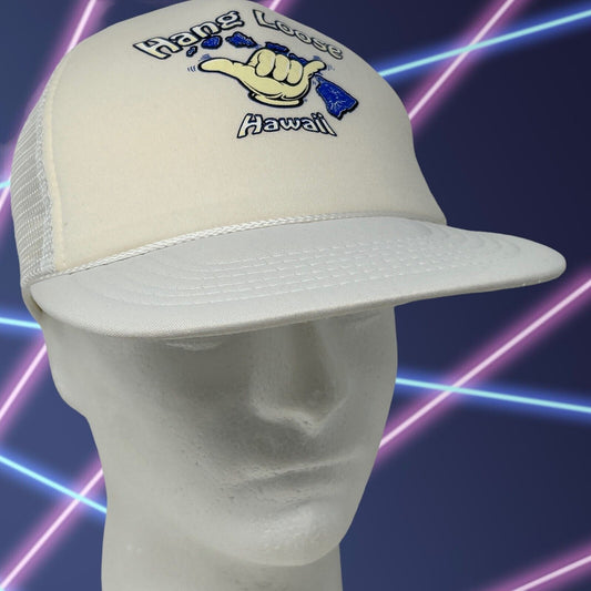 Gorra de béisbol estilo camionero estilo hawaiano vintage con diseño de signo Shaka de los años 90, estilo surfista, color blanco