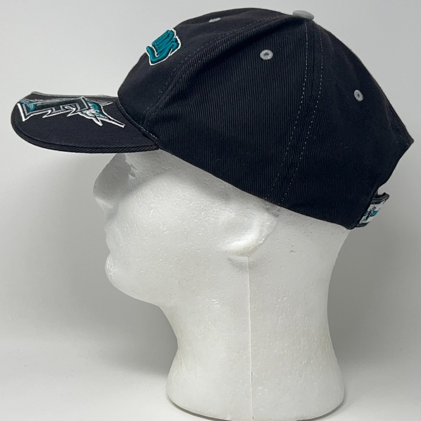 Vintage 90s Florida Miami Marlins Hat Baseball Cap Black Strapback 6 Panel MLB