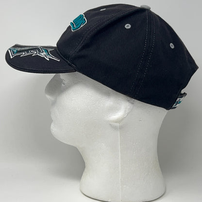 Vintage 90s Florida Miami Marlins Hat Baseball Cap Black Strapback 6 Panel MLB