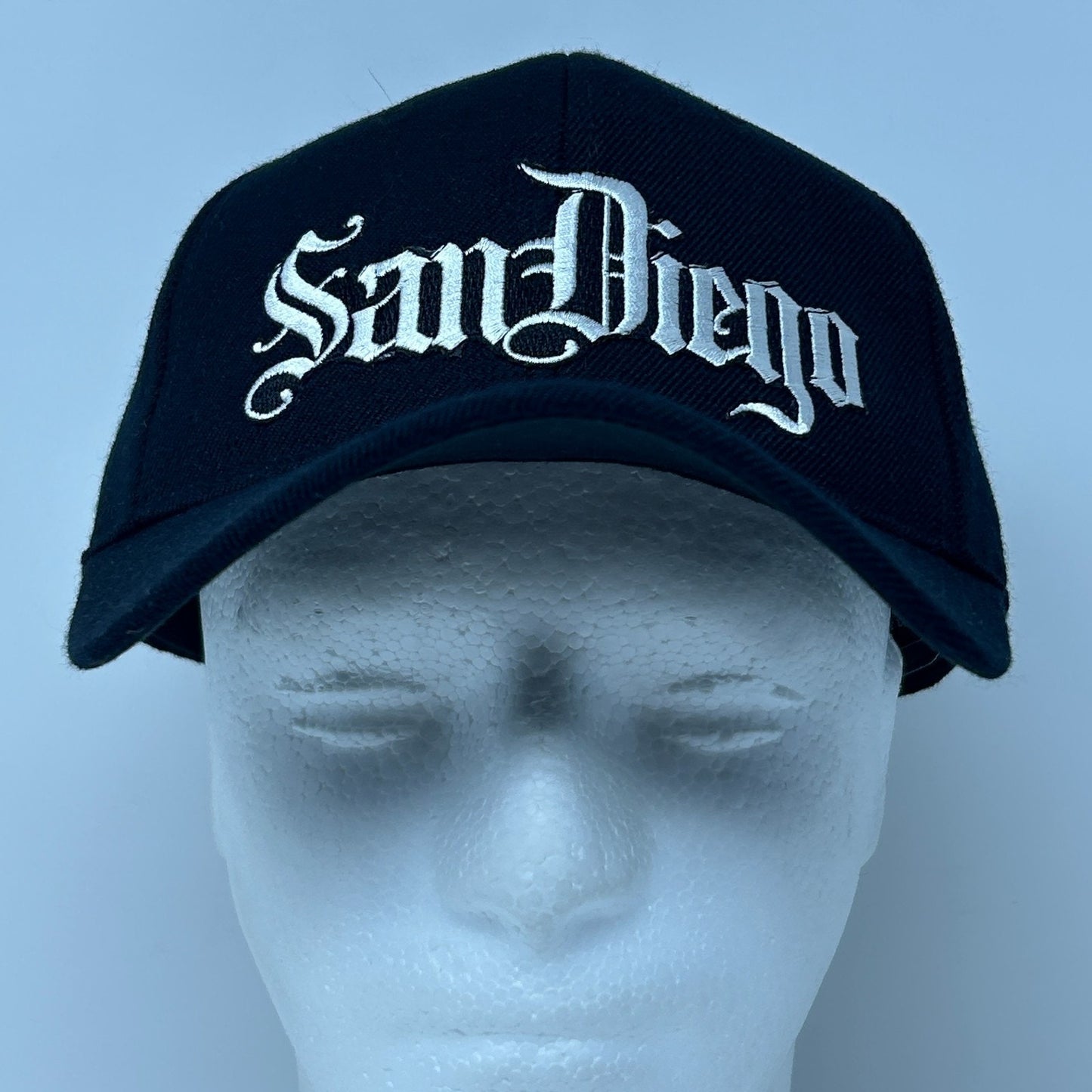 San Diego California Hat Baseball Cap Script 6 Panel Wool Blend Strapback Black