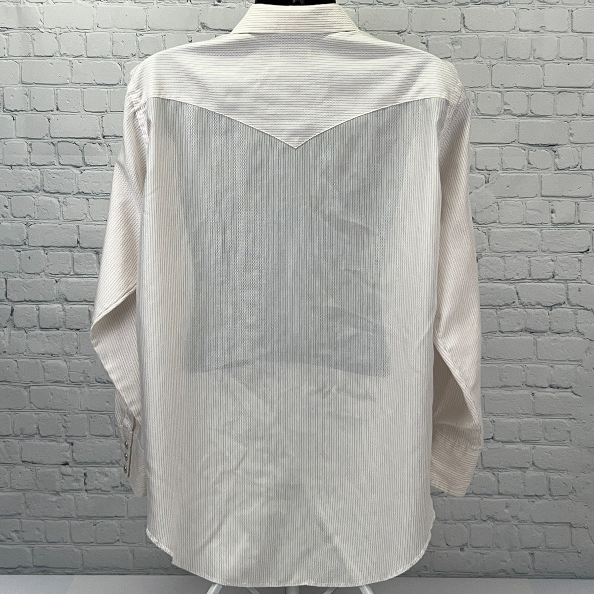 Vintage 80s Wrangler Western Pearl Snap Shirt 2XL XXL 18x35 USA White Red Stripe