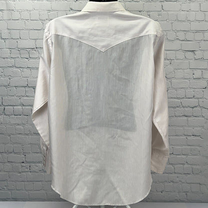 Vintage 80s Wrangler Western Pearl Snap Shirt 2XL XXL 18x35 USA White Red Stripe
