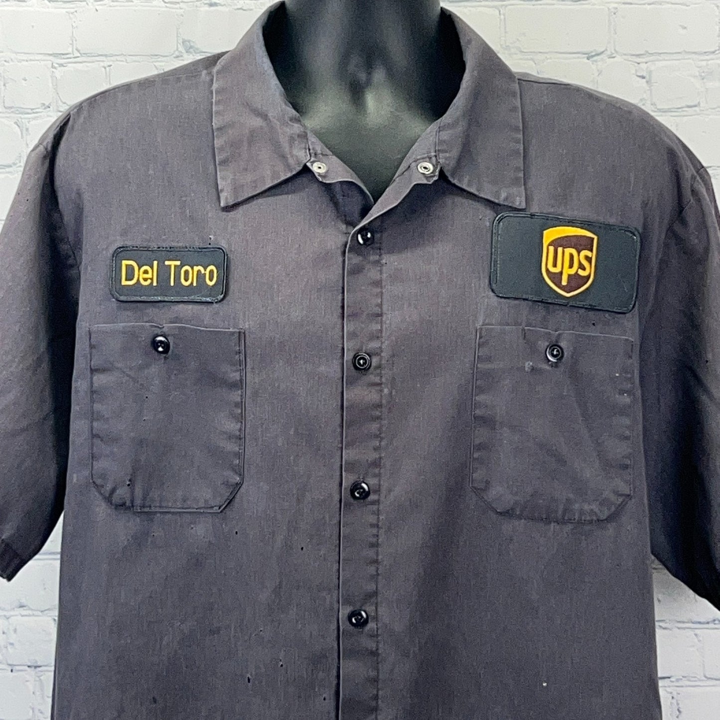 Vintage 90s Distressed UPS United Parcel Service Button Front Shirt Gray 2XL XXL