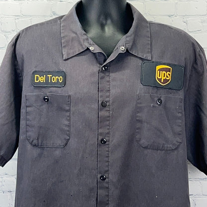 Vintage 90s Distressed UPS United Parcel Service Button Front Shirt Gray 2XL XXL