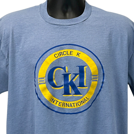 Vintage 90s Circle K International T Shirt CKI Kiwanis USA Made Blue XL X-Large