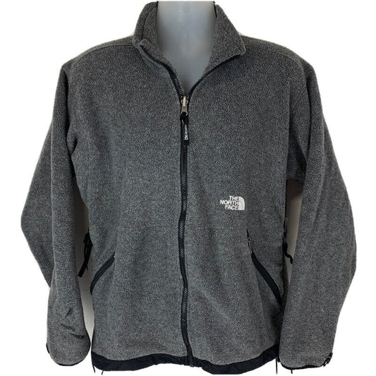 The North Face Fleece Jacket Medium Full Zipper Pockets Drawstring Mens Gray