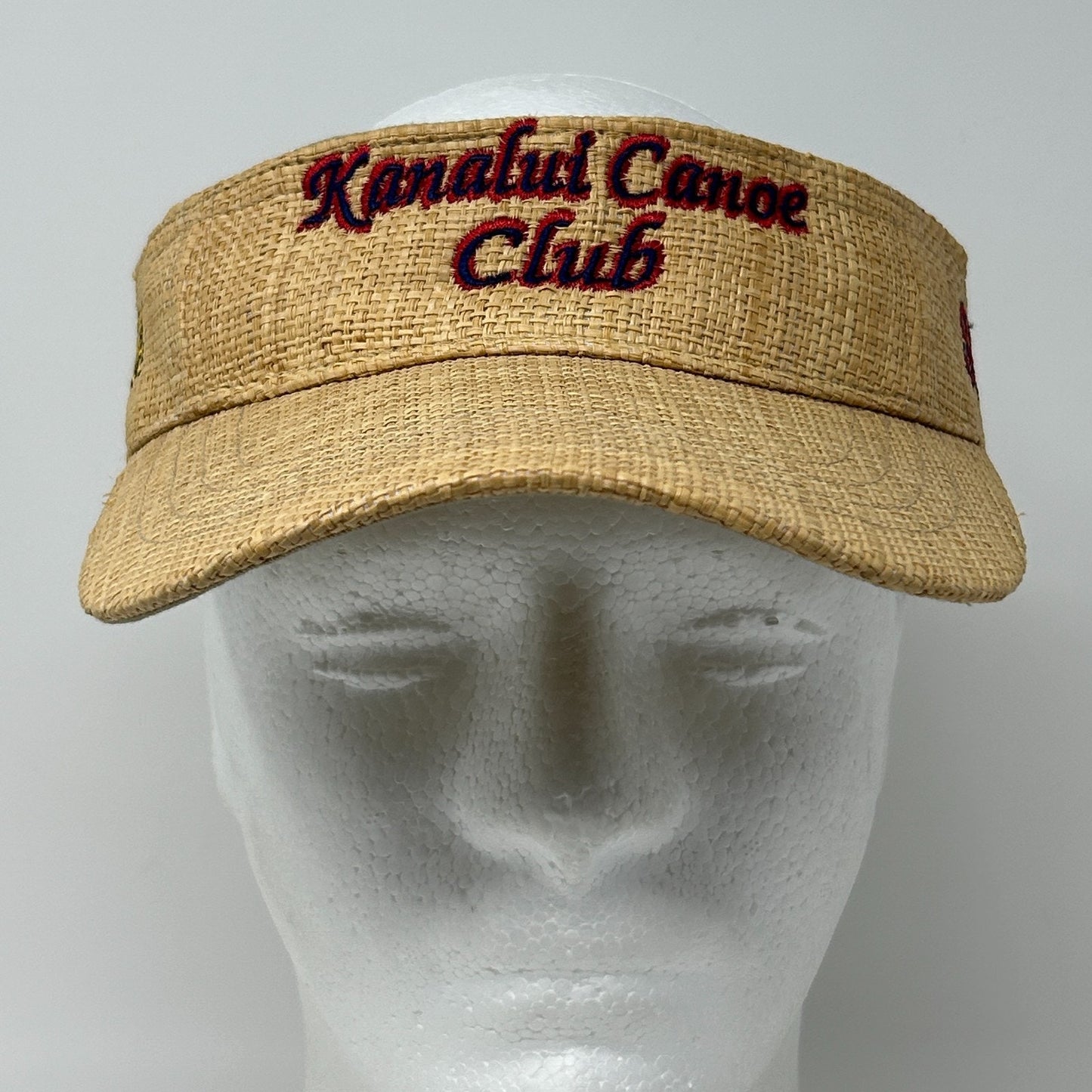 Vintage Y2Ks Kanalui Canoe Club Visor Hat Cap Miami Straw Strapback Beige