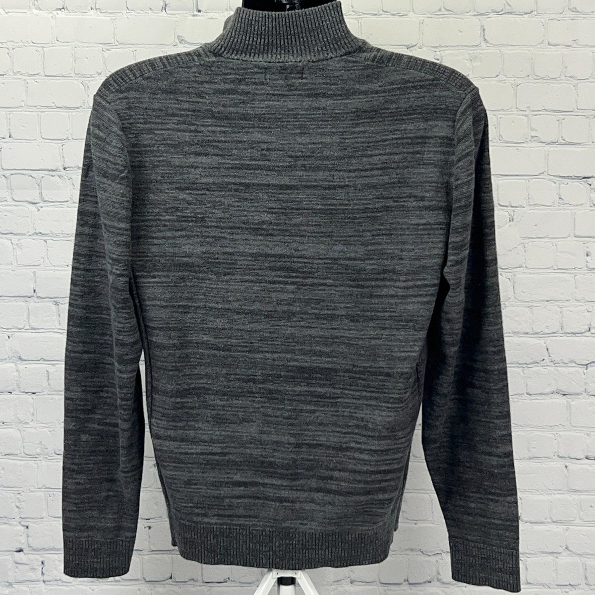 Alfani 1/4 Quarter Zip Sweater Mens L Large Gray 100% Cotton Mock Neck Pullover