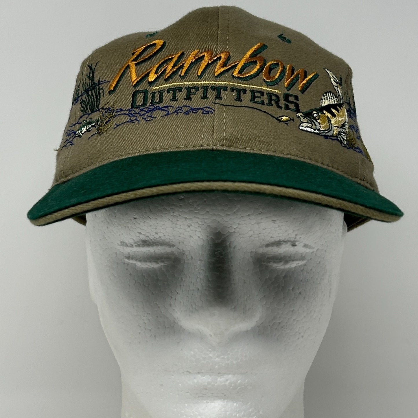Vintage Rambow Outfitters Hat Cap Beige 90s Fishing FIsherman Strapback 6 Panel