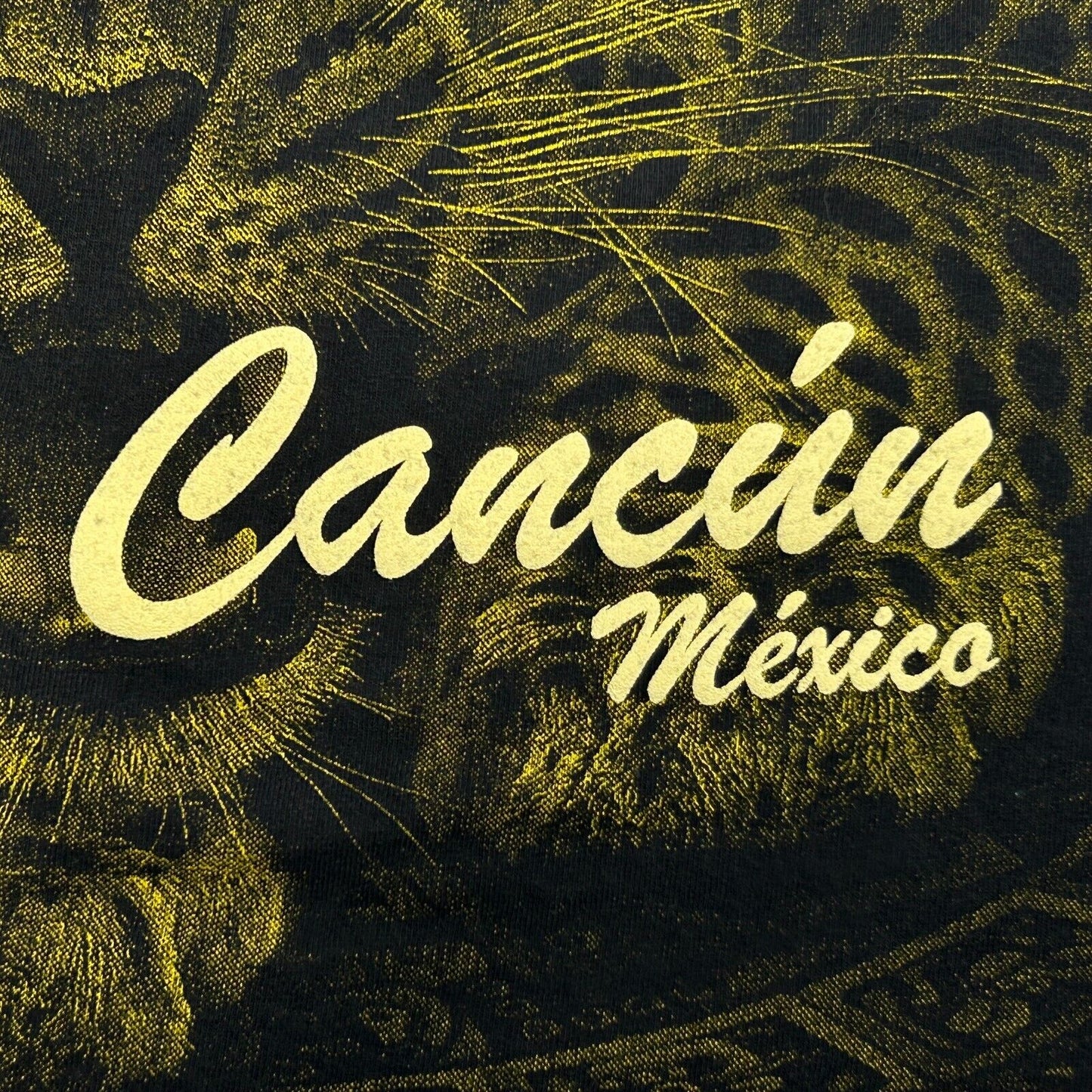 Cancun Mexico All Over Print T Shirt Medium Mayan Jaguar AOP Tee Mens Black