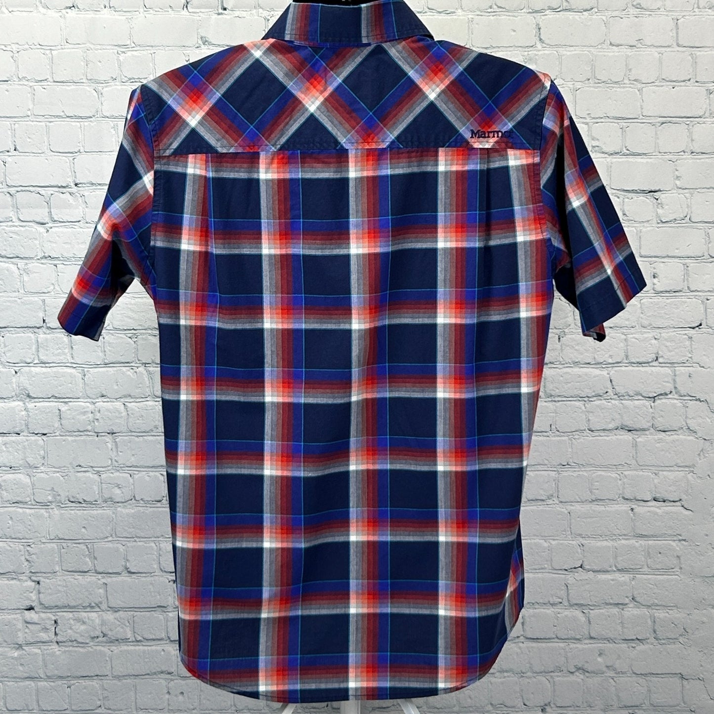 Marmot Button Front Shirt Blue Plaid Shilla Peru Inspired Short Sleeve M Medium