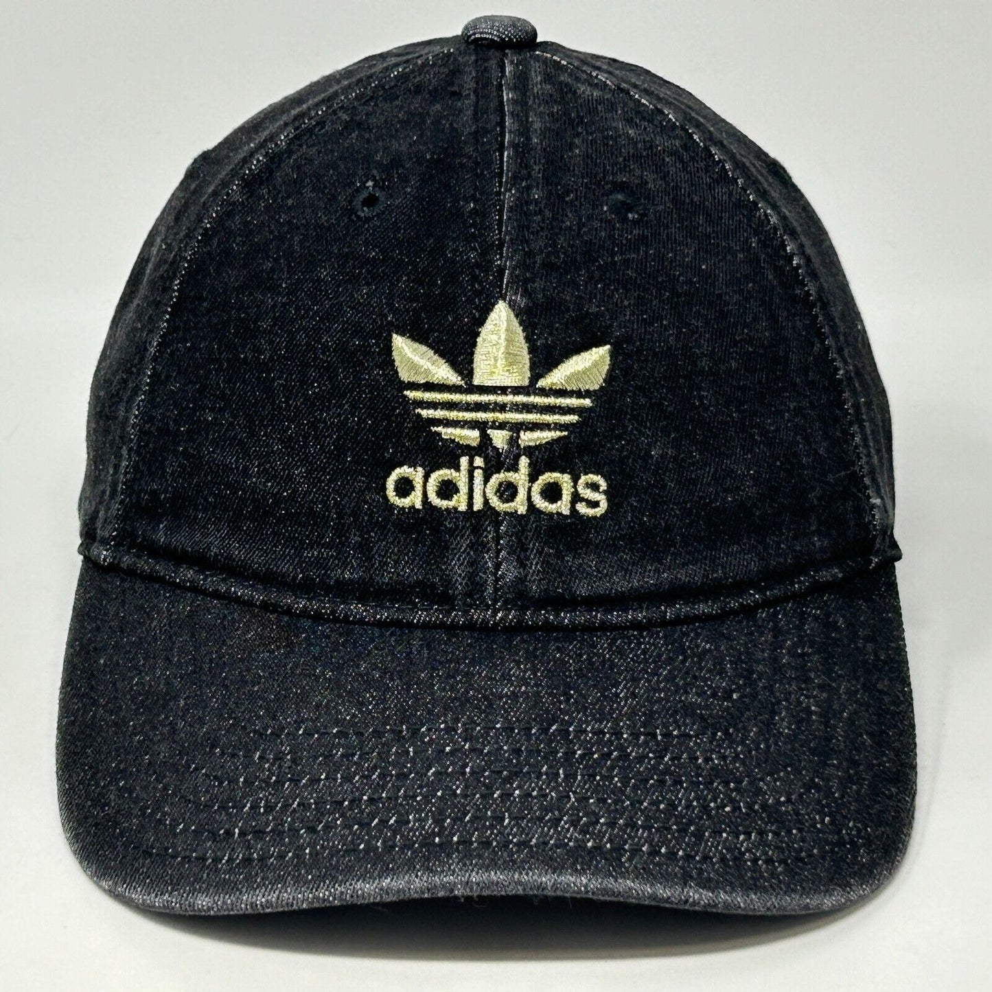 Adidas Trefoil Denim Baseball Hat Cap Logo Strapback Six Panel Black