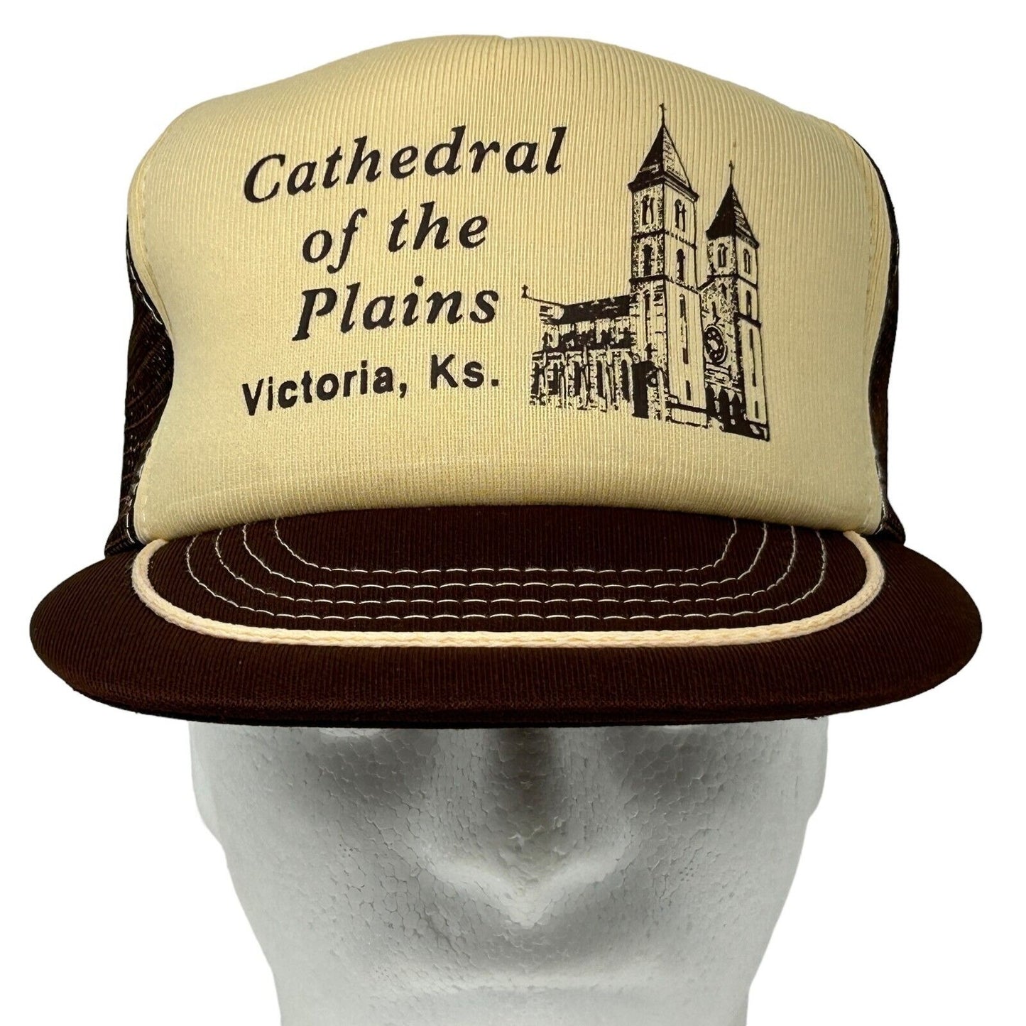 Cathedral of the Plains Vintage Trucker Hat Baseball Cap Victoria Kansas Brown