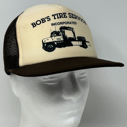 Vintage 80s Bobs Tire Service Trucker Hat Baseball Cap Mesh Snapback Brown