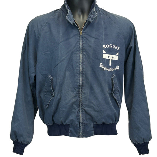 Chaqueta vintage de los años 50 de la Universidad Duquesne Dukes de Rogues Catholic para hombre, color azul, talla mediana