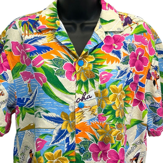 Jams World Womens Vintage Hawaiian Button Front Camp Shirt Small Floral Blouse