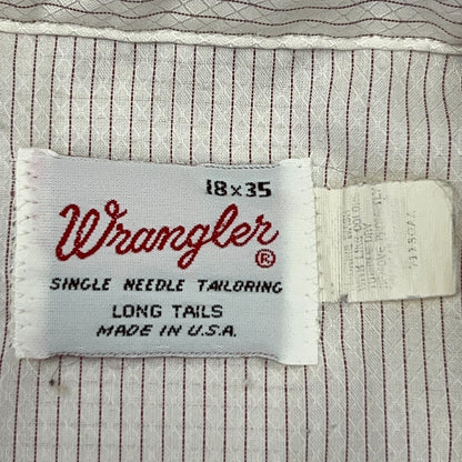 Vintage 80s Wrangler Western Pearl Snap Shirt 2XL XXL 18x35 USA White Red Stripe