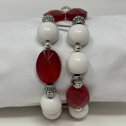 Geneva Womens Watch Red Beaded Bracelet Band Round Quartz Jewelry Clasp Analog