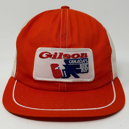 Vintage 80s Gilson Snowblowers Trucker Hat Baseball Cap Canada Snapback Orange