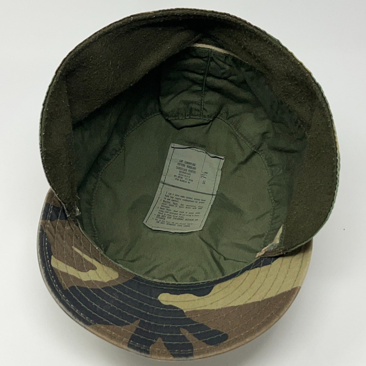 Vintage 80s US Army Woodland Camo Patrol Cap Ear Flaps BDU Military Hat 7 1/8
