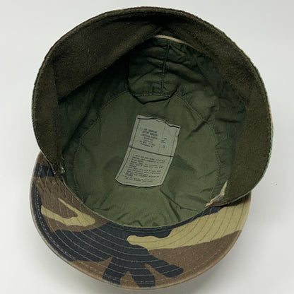 Vintage 80s US Army Woodland Camo Patrol Cap Ear Flaps BDU Military Hat 7 1/8