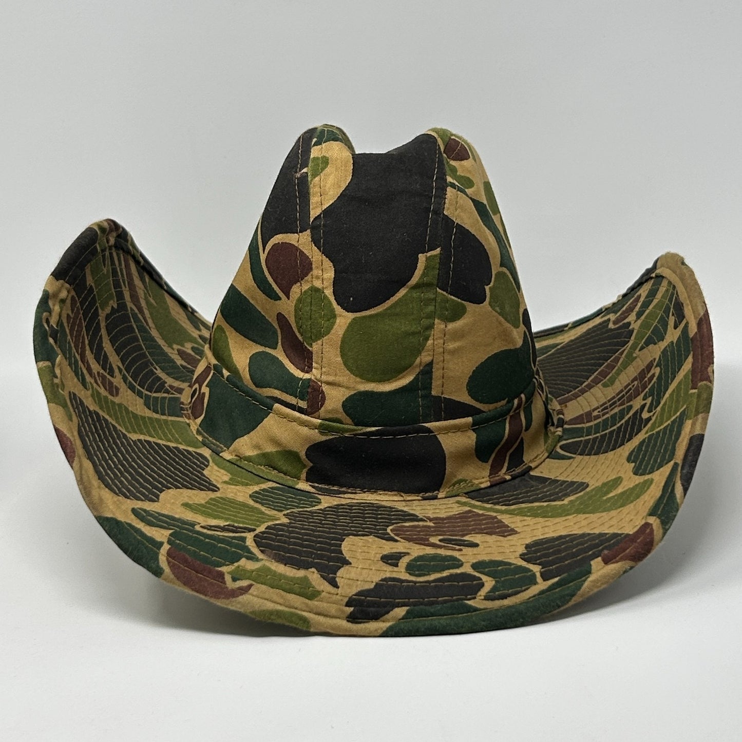 Vintage Camouflage Cowboy Western Hat Camo Army Military Beige S Small 55 cm